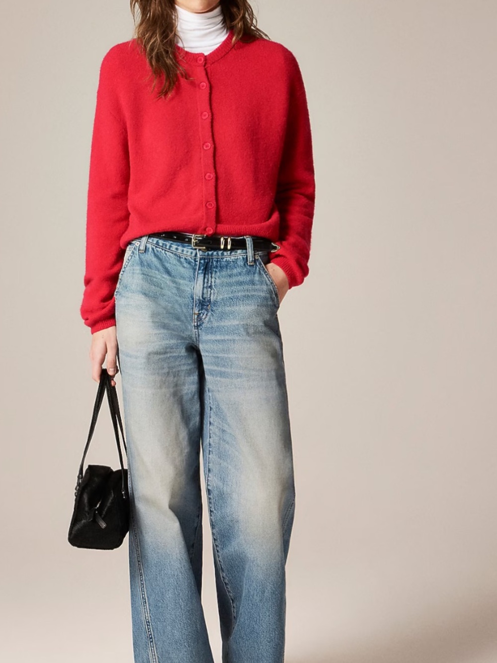 J. Crew Supersoft Bubble-hem Cardigan in Cherry Red